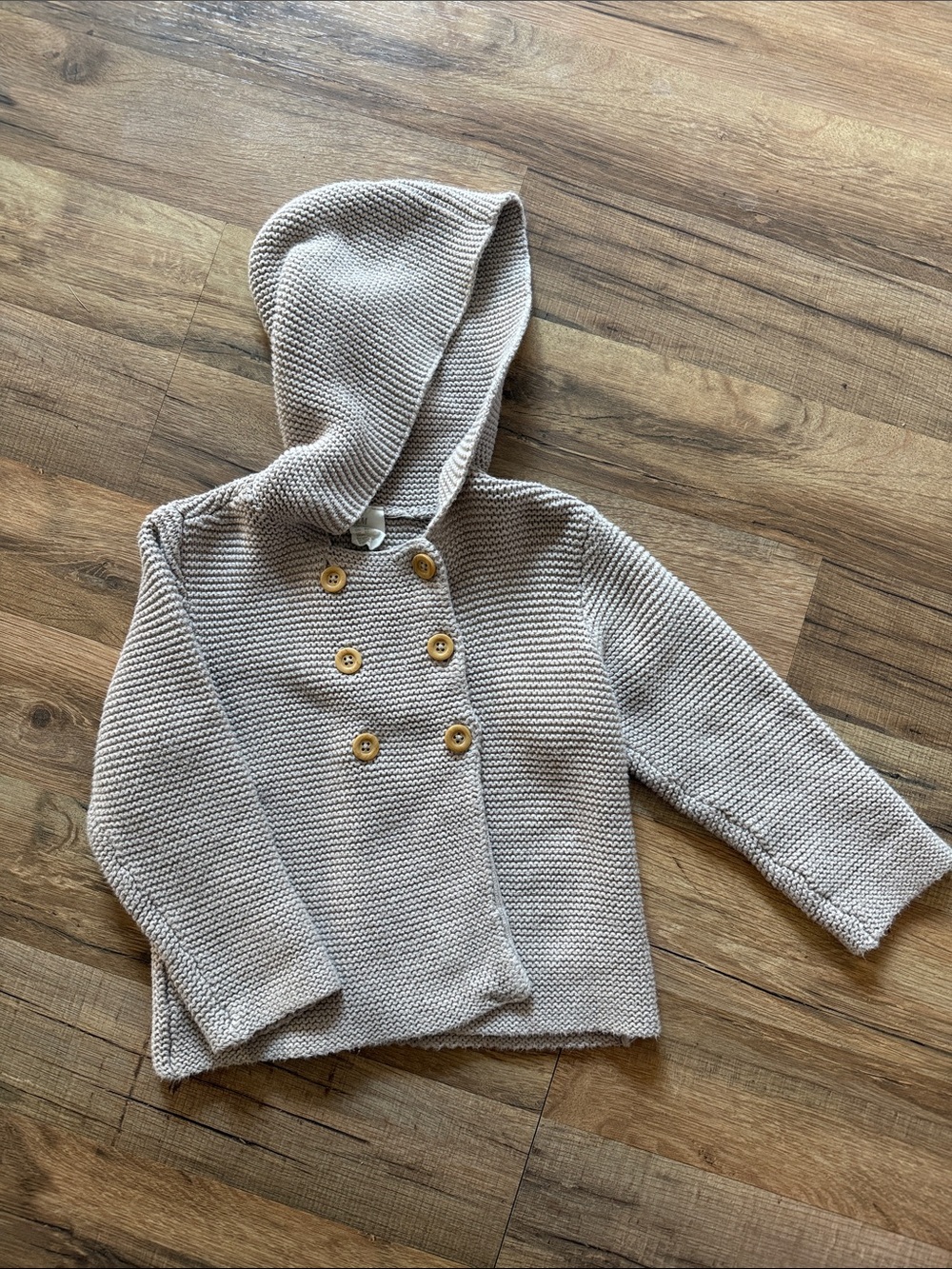 H&M Hooded Knit Double-Breasted Hooded Sweater- Light Taupe